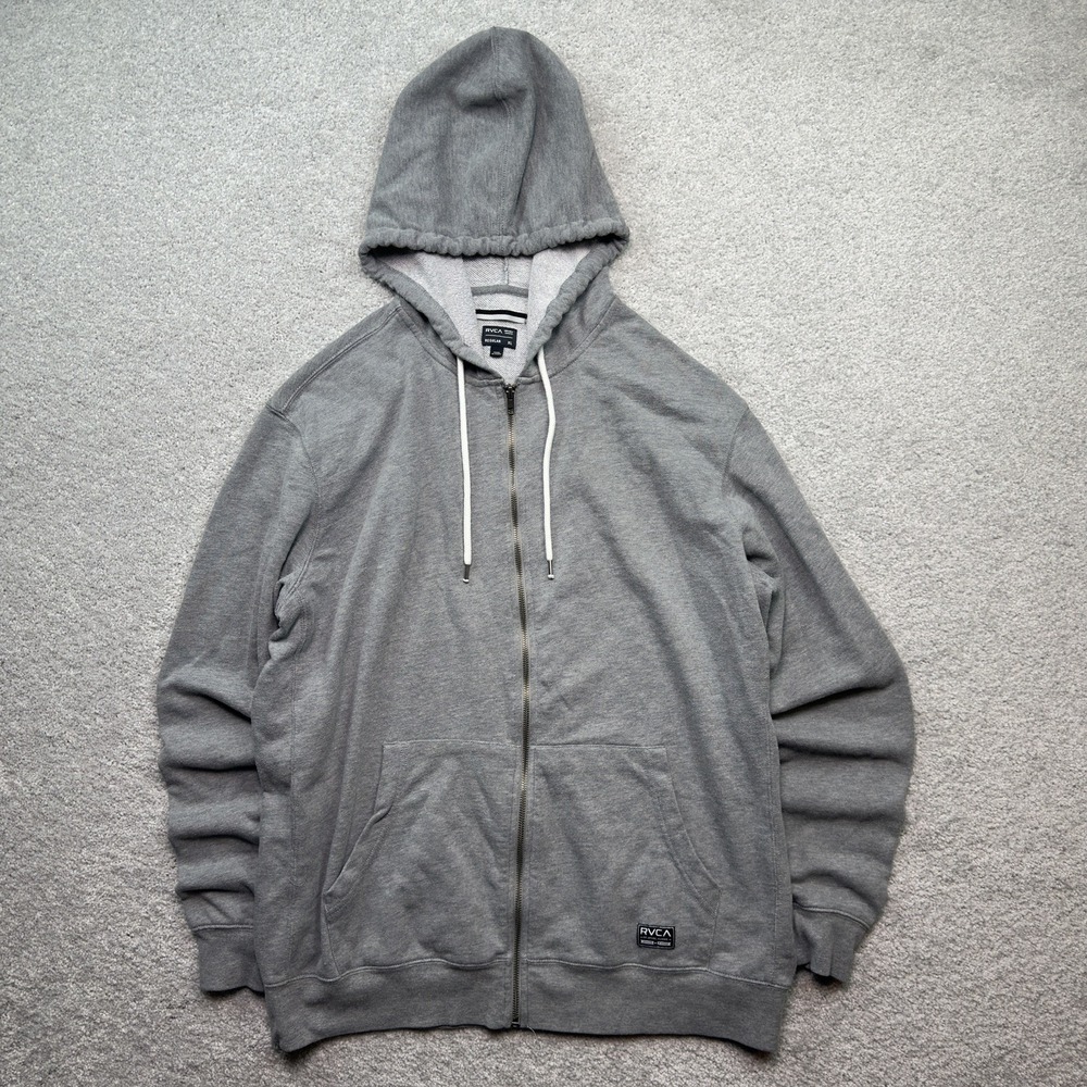 RVCA Full Zip Hoodie Mens XL Heather Gray Cotton Blend Skate Surf Logo